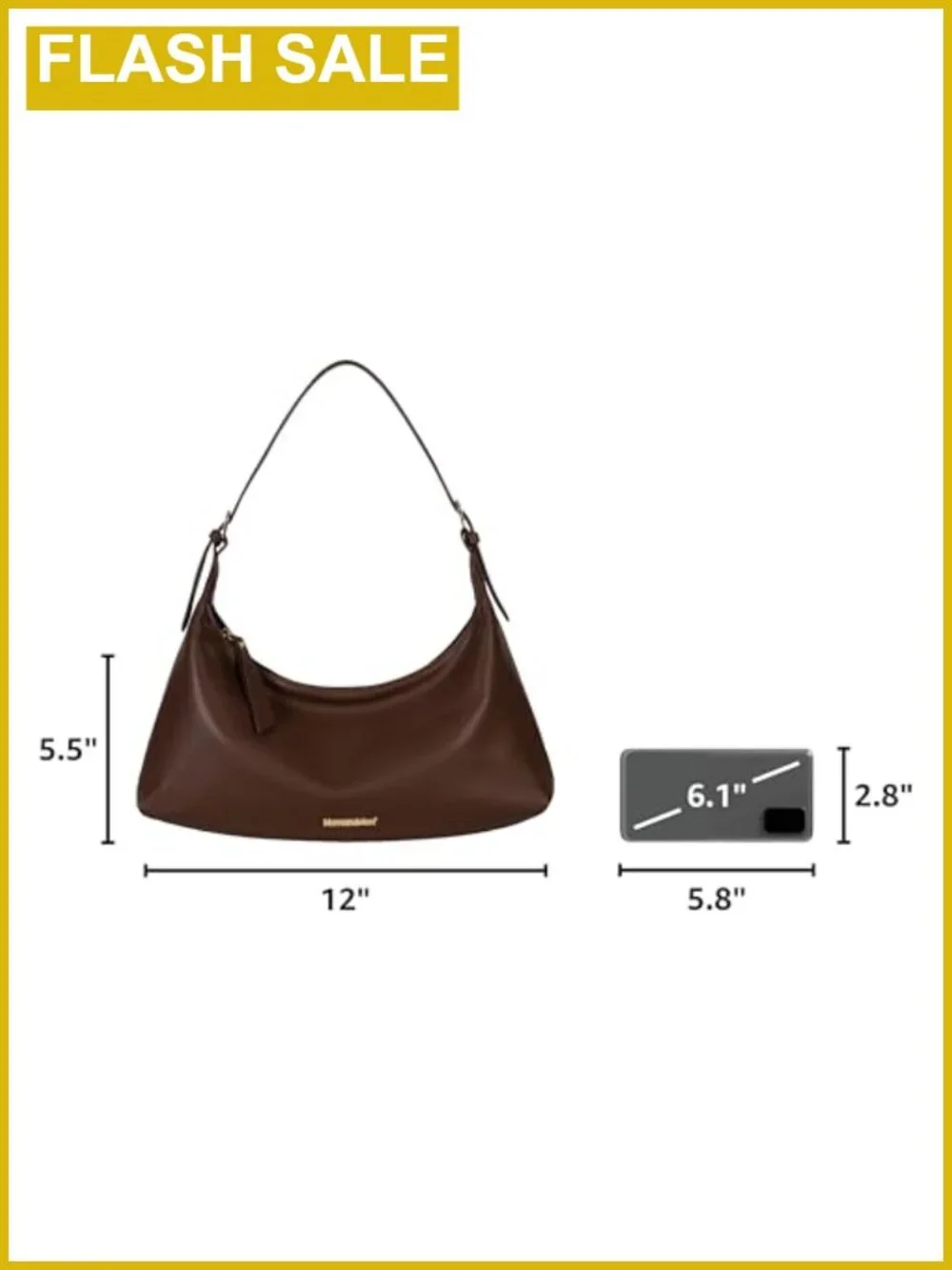 Crescent Hobo Shoulder Bag Vegan Leather Medium Adjustable Strap